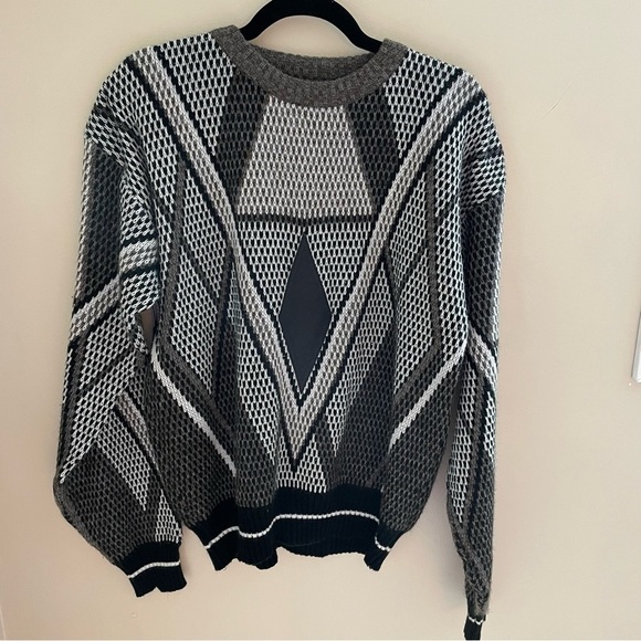 Doroic Vintage 80’s Mens Argyle Crewneck Sweater With Faux Leather Size M - Picture 1 of 9